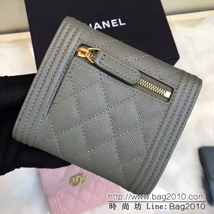 CHANEL香奈兒 新款leboy短三折錢包 荔枝牛皮綾格紋 復古金扣 80734  DJC3155